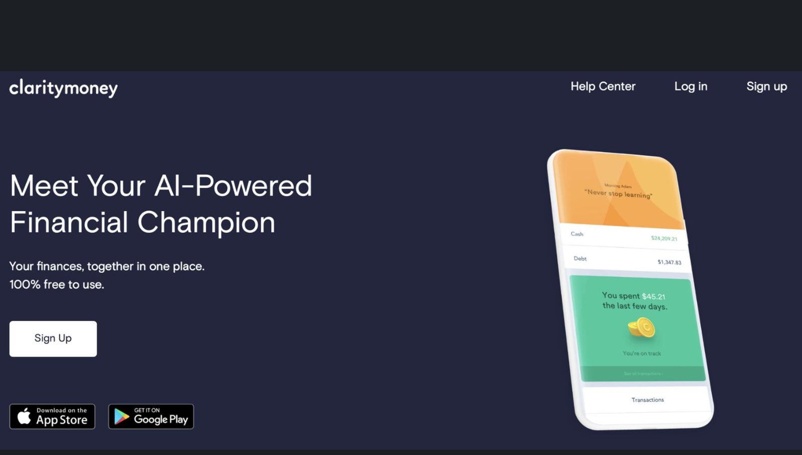 Clarity Money website: Meet your AI-powered financial champion