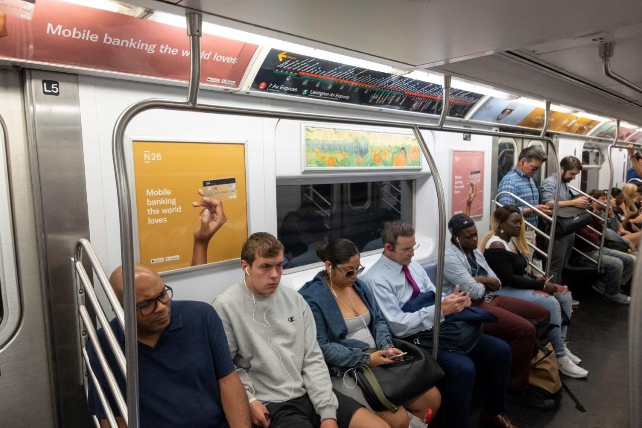 N26 car cards inside a New York subway car
